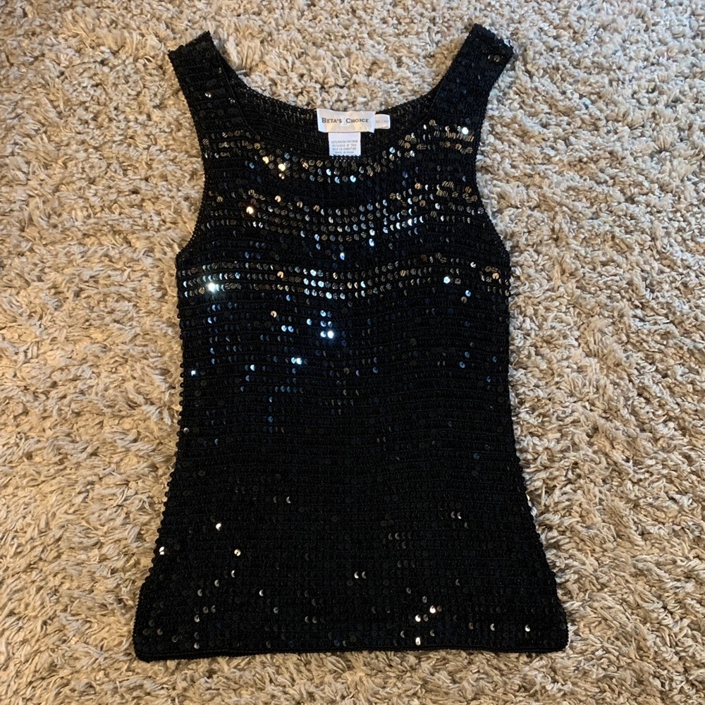 Black sequin scoop neck tank top women’s size medium